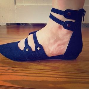 Navy Blue Pointed flats with Ankle Detail